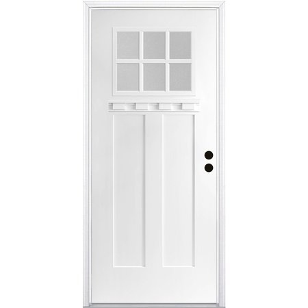 CODEL DOORS 32" x 80" Primed White Shaker Exterior Fiberglass Door 2868LHISPSFHER2066C691626DM